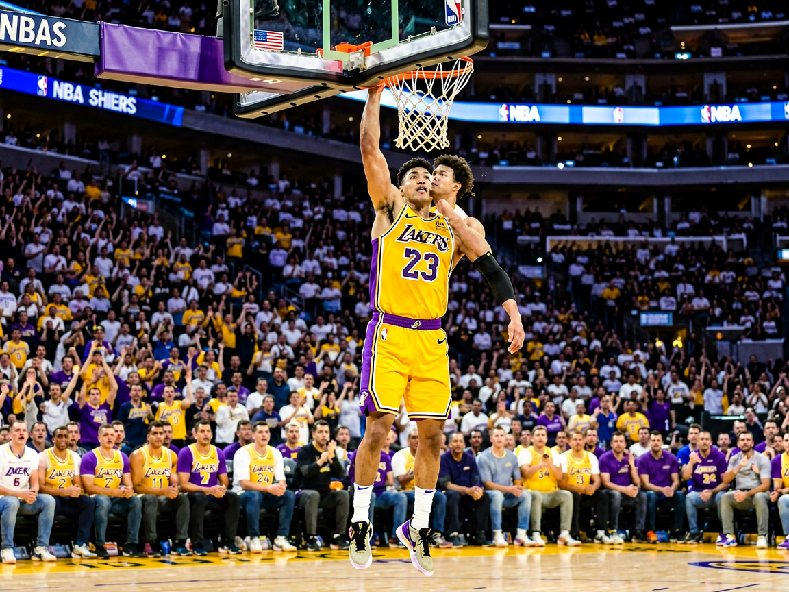 NBA比赛中球员完成精彩扣篮的瞬间，全场观众沸腾